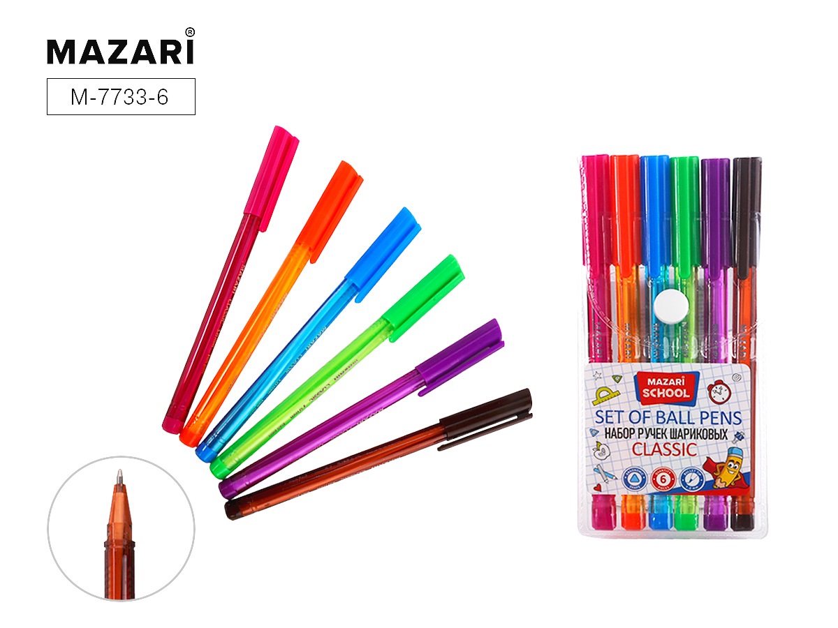 Ручка шариковая в наборе  6цв 1мм "CLASSIC" Mazari
