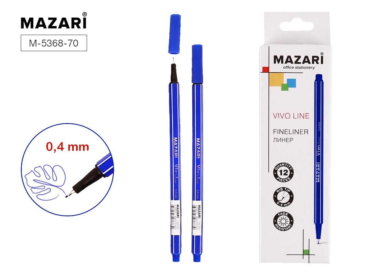 Ручка капиллярная/линер синий 0, 4мм VIVO LINE Mazari
