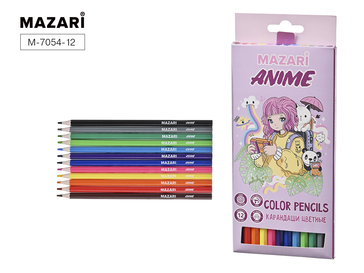 Цветные карандаши 12цв  пластик "CUTE ANIME" к/к Mazari