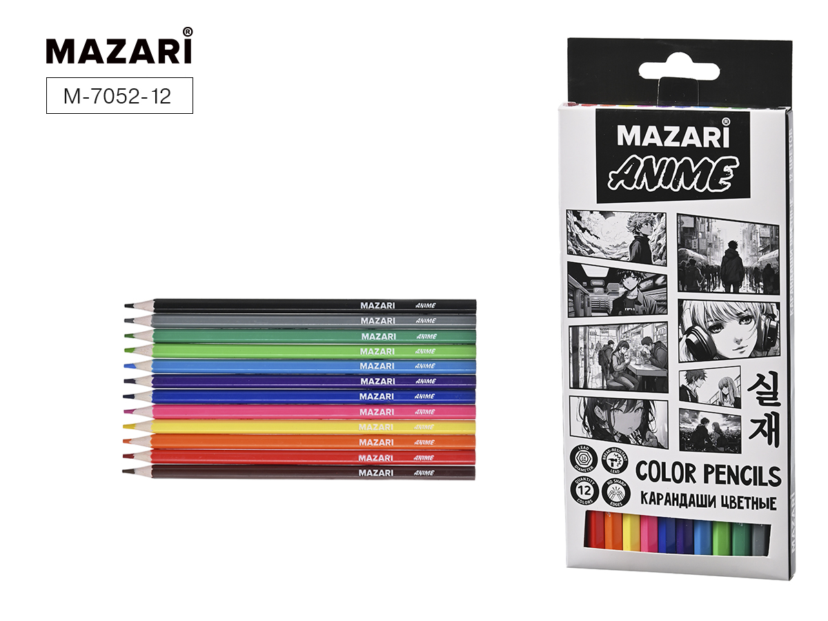Цветные карандаши 12цв  пластик "ANIME" к/к Mazari