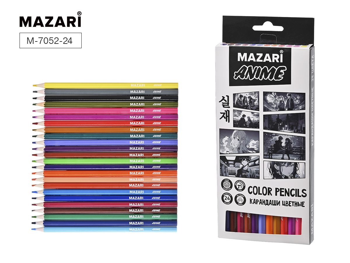 Цветные карандаши 24цв  пластик "ANIME" к/к Mazari