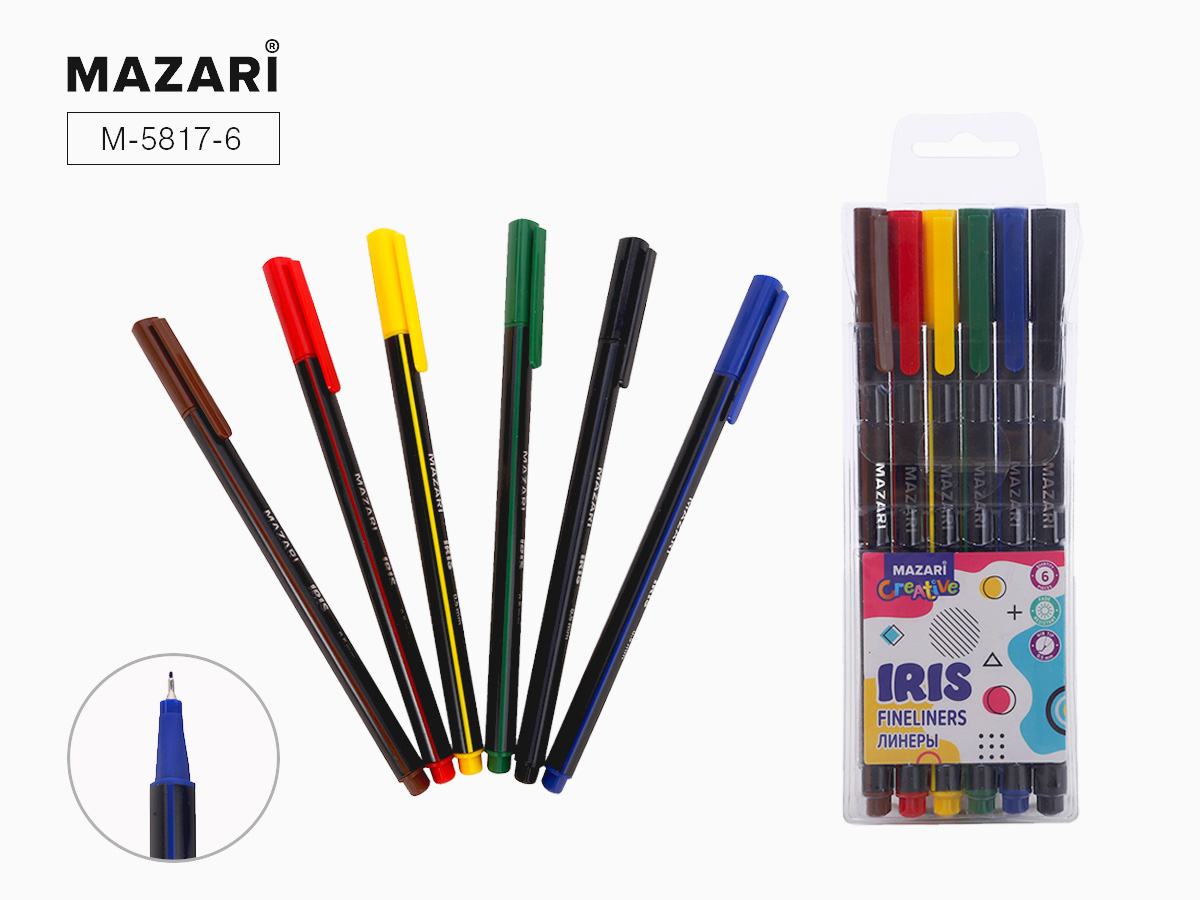 Ручка капиллярная  в наборе 6цв 0, 5мм IRIS Mazari