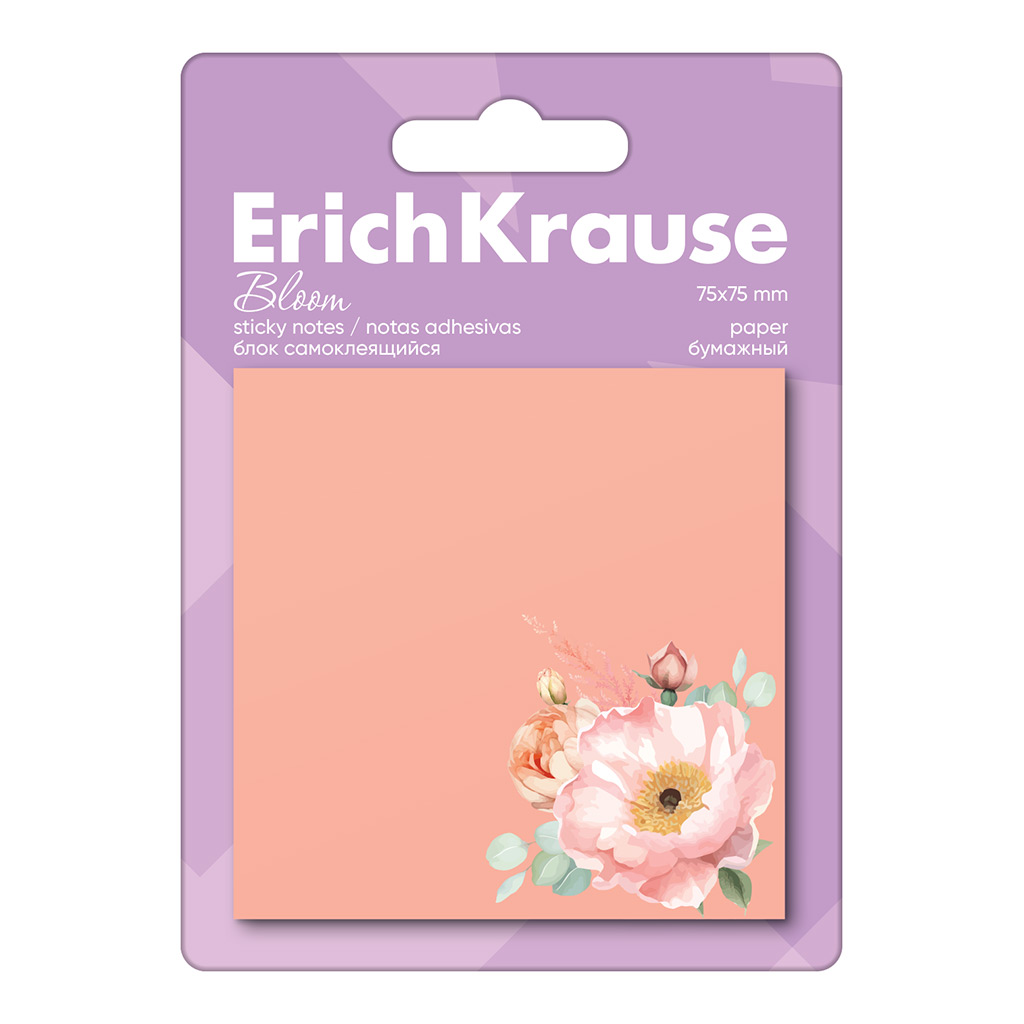 Бумага для заметок клейкая  75х75мм "Pastel Bloom" 50л розовый Erich Krause