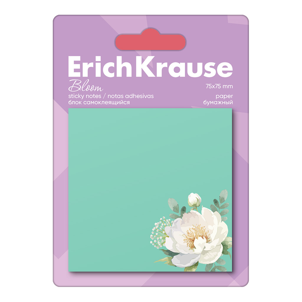 Бумага для заметок клейкая  75х75мм "Pastel Bloom" 50л зеленый Erich Krause