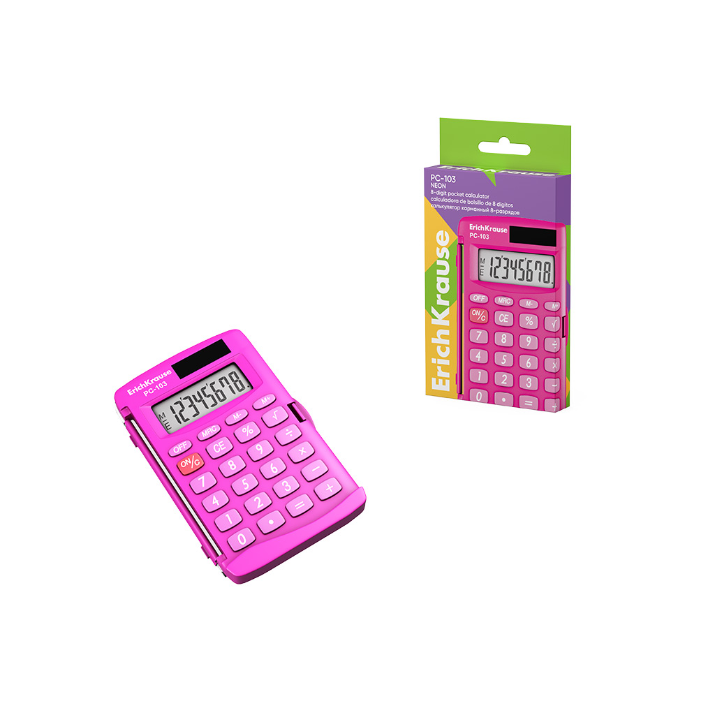 Калькулятор  8разр. ,карманный PC-103 Neon розовый 94*60мм Erich Krause