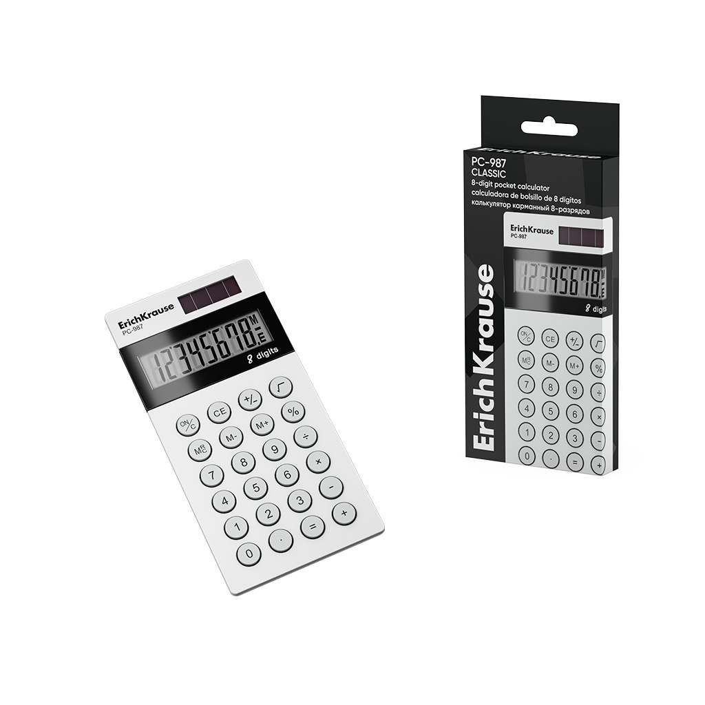 Калькулятор  8разр. ,карманный  PC-987 Classic белый 120*59мм Erich Krause