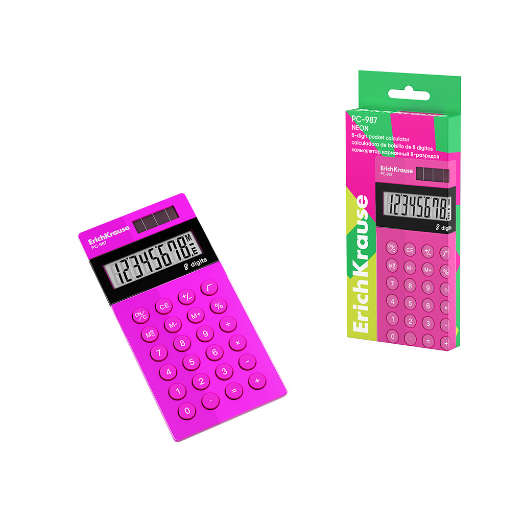 Калькулятор  8разр. ,карманный  PC-987 Neon розовый 120*59мм Erich Krause